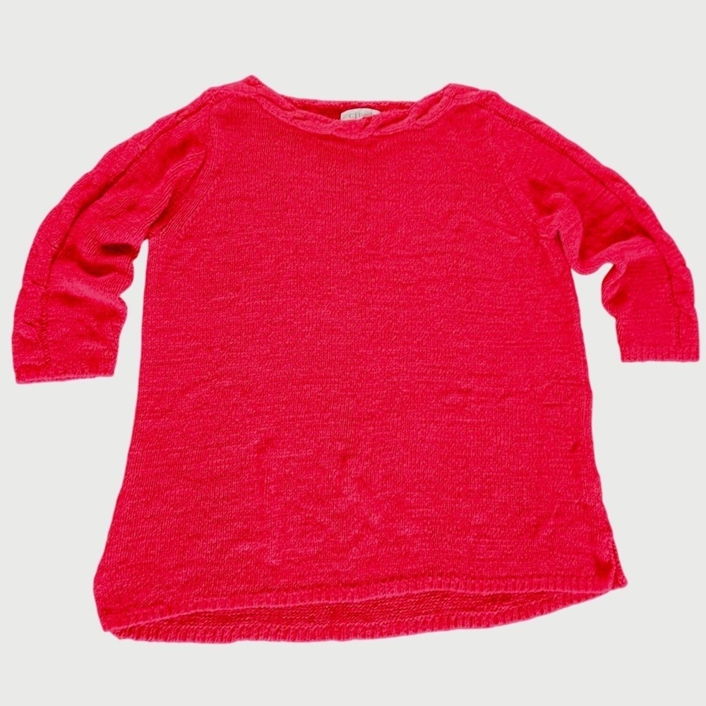 CJ Banks Women‎ Sweater 2X Red 3/4 Sleeve Braided Neck Lightweight Knit Casual